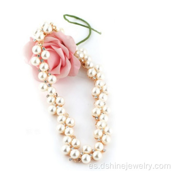 Cadena hecha a mano de novia Rhinestones completo collar de perlas joyería